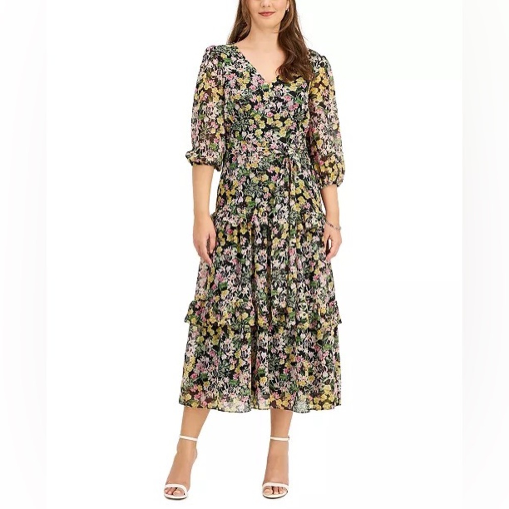 Women’s Taylor Chiffon V-Neck Floral Tiered A-Line Dress